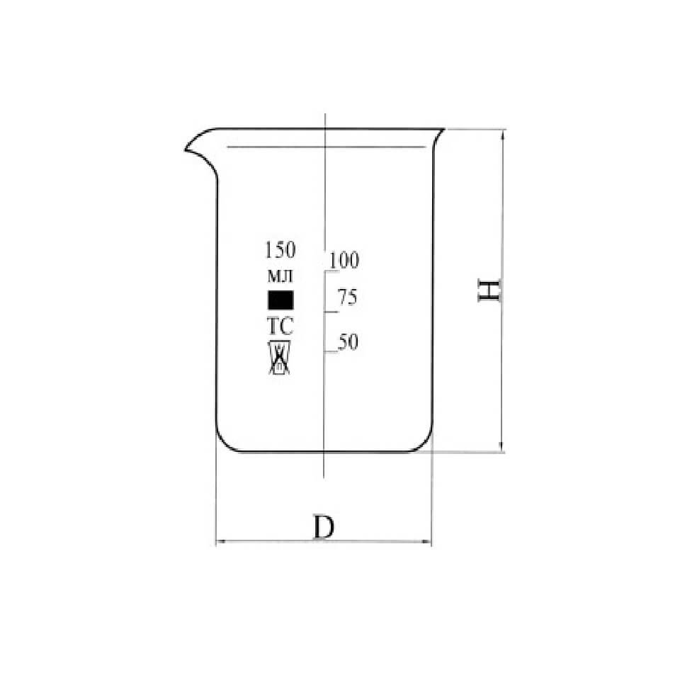 Стакан Stegler Н-1-100 низкий 100 мл с делениями